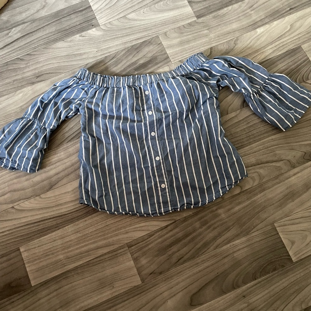 Blue Striped Off-Shoulder Women's Top